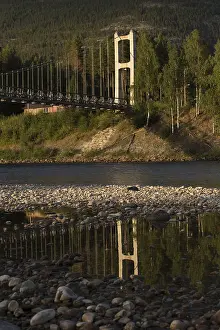 Norwegian River Scenery Prints: Bridge reflected in the river, Norway