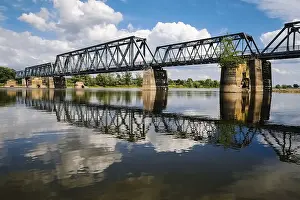 Deserted Bridge In Europe Prints: Bridge across the river Oder, near Bienenwerder
