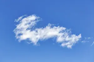 Prints of Brilliant blue sky with a single cloud, cumulus, stable high pressure, sunny weather, condensation, minimalistic presentation, Oslo, Norway Humilis Prints: Brilliant Blue Sky Print with Cumulus Cloud, Oslo, Norway