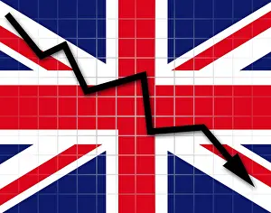 National Colours UK Prints: The British flag and arrow graph going down