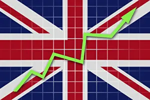 British Flag Prints: The British flag and arrow graph going up