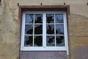 Deserted Buildings Europe Prints: Broken window with glazing bars