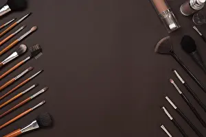 Still Life Photography Prints: Brush for makeup, eye shadow, view from above