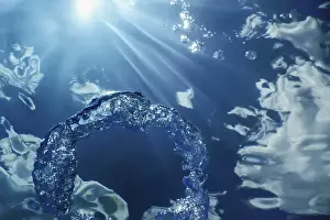 Underwater Ring Prints: Bubble Ring Underwater ascends towards the Sun