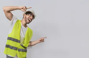 Construction Engineer Prints: Builder engineer pointing finger to the right isolated
