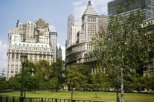 Empty Streets Of Manhattan USA Prints: Building around Battery Park, Lower Manhattan, New York, USA in 1963