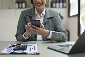 Female Manager Workplace Prints: Business Documents, Auditor businesswoman searching document legal prepare paperwork and report for analysis TAX time