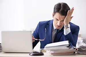 Overworked Man Prints: Busy man complaining about his workload