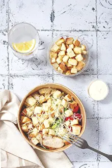 Appetizing Food Still Life Prints: Caesar salad in a paper container