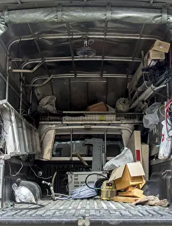 Construction Equipment Prints: The cargo space of lorry with tools