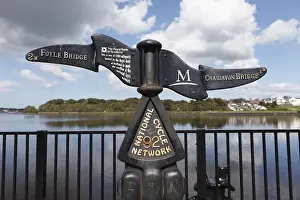 Prints of Cast-iron signpost on the River Foyle, Londonderry, County Derry, Northern Ireland, Great Britain, Europe, PublicGround Derry Prints: Cast-iron Signpost Print on River Foyle, Londonderry