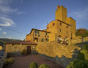 Evening Atmosphere In Italy Prints: Castle with tower in evening light