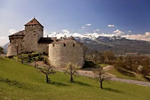 Prints of Castle above Vaduz, Alps, Rhine Valley, Lichtenstein Liechtenstein Prints: Vaduz Castle Print, Rhine Valley Alps Landscape