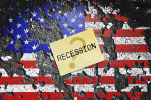 Economic Downturn Picture Prints: US flag on broken ground with note