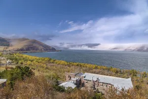 Armenian Countryside Photography Prints: Landscape with Sevan lake from Sevanavank monastery