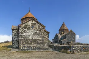 Lake Sevan Armenia Prints: Sevanavank is a monastic complex located on a peninsula at the northwestern shore of Lake Sevan