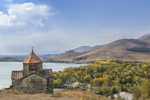Lake Sevan Armenia Prints: Sevanavank is a monastic complex located on a peninsula at the northwestern shore of Lake Sevan