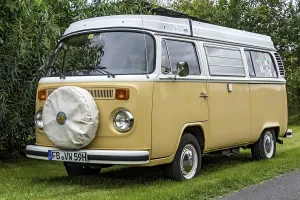 Historic German Automobiles Prints: Oldtimer Volkswagen type 2 as camping bus