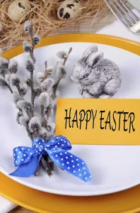 Symbolic Rabbit Image Prints: Fragment table setting willow branches Easter theme