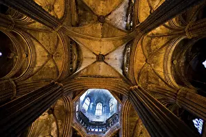Stained Glass Window Art Prints: Ceiling Interior View of Cathedral Gothic