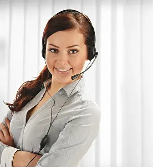 Customer Service Representative Prints: Call center operator. Customer support. Help desk