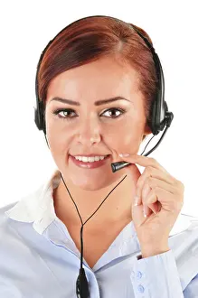 Helpdesk Representative Prints: Call center operator isolated on white