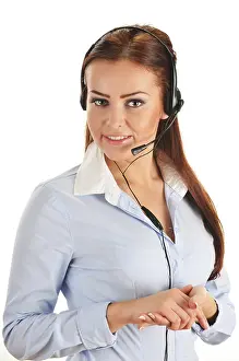 White Background Model Prints: Call center operator isolated on white