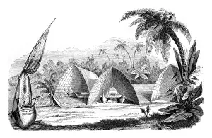 Prints of Central Polynesia, Hangars fleet, Tonga Tabou, vintage engraved illustration. Magasin Pittoresque 1846 Tonga Prints: Central Polynesia Print, 1846 Engraving