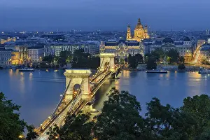 Budapest Chain Bridge Prints: Chain bridge with Gresham Palace and St