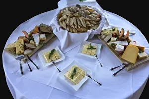No People Eating Scene Prints: Cheese buffet, bread and cheese on a round table