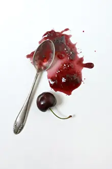Breakfast Desserts Prints: Cherry jam with spoon, cherries