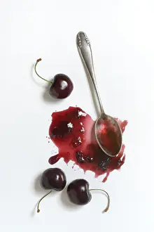 Fruit Dessert Prints: Cherry jam with spoon, cherries