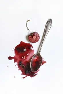 Stone Fruit Images Prints: Cherry jam with spoon, cherry