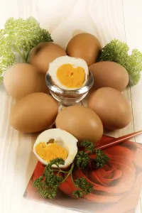 Empty Kitchen Table Setting Prints: Chicken eggs, breakfast eggs, cooked