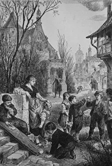 Uninhabited Austrian Village Prints: Children playing easter games with easter eggs