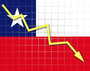 Chile Flag Prints: The Chile flag and arrow graph going down