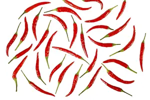 Studio Shot Vegetables Prints: Chilies on white background, pattern-like
