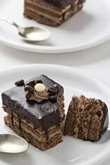 Empty Plate Meal Idea Prints: Chocolate and coffee cake on a white plate