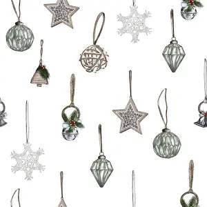 Farmhouse Christmas Decorations Prints: Christmas seamless pattern. lights