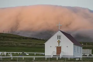 Northern Europe Churches Prints: Church in front of cloud in evening light