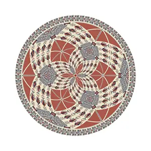 Red Arabic Ornament Prints: Circular pattern in traditional Palestinian style