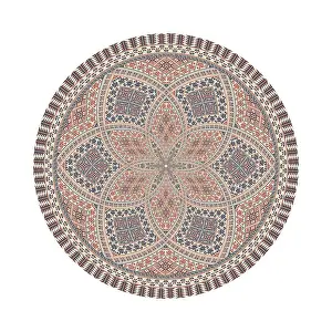 Red Arabic Ornament Prints: Circular pattern in traditional Palestinian style