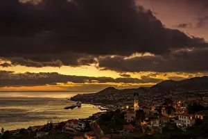 Dramatic Evening Sky Prints: Cityscape at sunset, dramatic cloudy sky