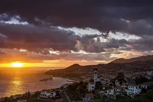Funchal Cityscape Prints: Cityscape at sunset, dramatic cloudy sky