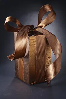 Christmas Gift Box Prints: Classical giftbox with bow on black background