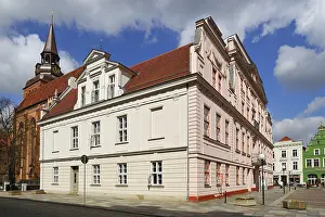Prints of The classicist Gustrow town hall, built in 1890, the parish church of St Neoclassical Architecture Prints: Classicist Gstrow Town Hall Print, 1890