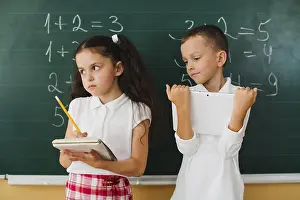 Teacher Student Interaction Prints: Classmates blackboard math lesson