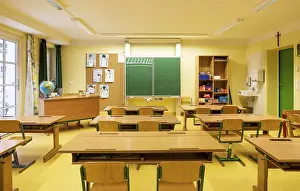 Empty Classroom with Blackboard Print, Upper Austria