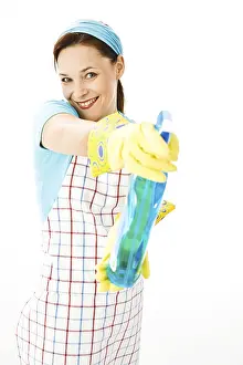 Female Worker Happiness Prints: Cleaning lady at work