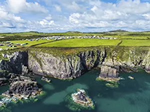 British Countryside Aerial Shot Prints: Cliffs and Fields over Porthclais from a drone